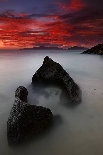 Seascape with rock Seychelles